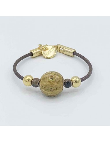 Pulsera cuero adorno cerámica oro