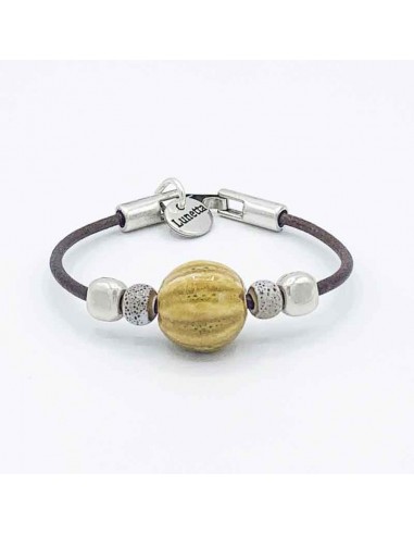 Pulsera cuero adorno cerámica plata