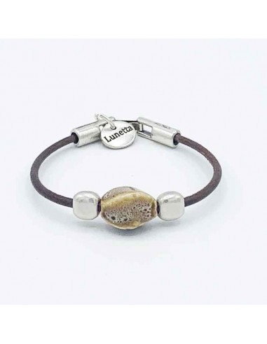 Pulsera cuero adorno cerámica plata