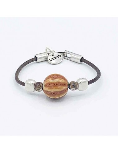 Pulsera cuero adorno cerámica plata