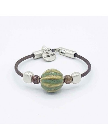Pulsera cuero adorno cerámica plata
