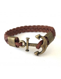 Pulsera cuero trenzado y ancla