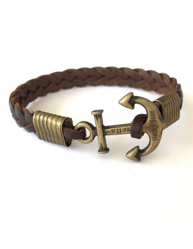 Pulsera cuero trenzado y ancla
